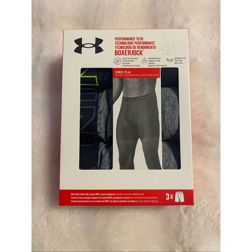 Under Armour Boxerjock Boxer Briefs Size M 3 Pack Underwear 6" Inseam Black Gray